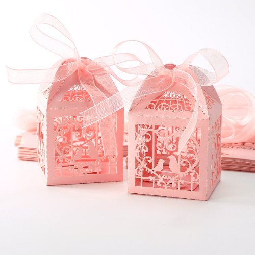 surepromise 25pcs Boîte à dragées bonbons Coeur Oiseaux rose pour Mariage code EAN 6927784488111 