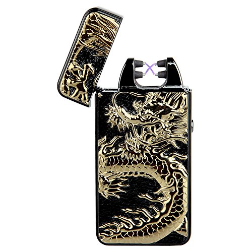 Padgene Dragon briquet double arc electrique sans flamme rechargeable usb anti vent, noir 6930429372584 (6930429372584)