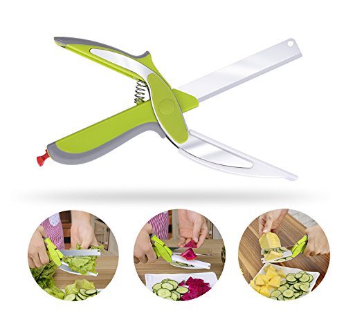 Générique Clever Ciseaux Cutter Intelligents 2-In-1 Hachoir Couteau et Planche à Découper Ciseaux de Cuisine Légumes Fruits Fromage Pain Couteau de Coupe des Outils de Cuisine Intelligente (Vert) code EAN 6936338684398 