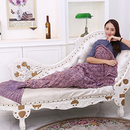 Greatly Couverture de queue de sirène en tricot sac de couchage toutes saisons Mermaid Couverture Douce et Chaude pour les Adultes Couverture (Canapé couverture-Rose foncé ?185*88 cm?) 6936338692546 (6936338692546)