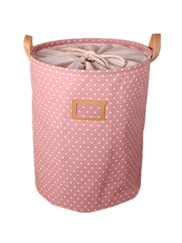 Pois rose linge de coton pliable panier à linge...