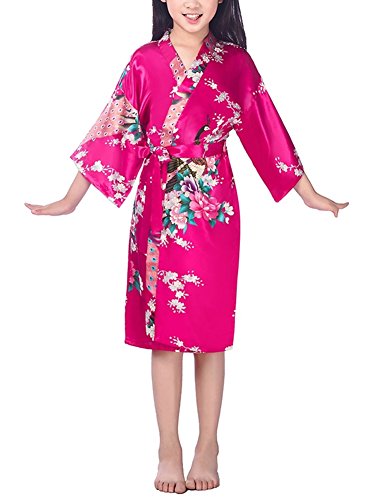 Enfants filles kimonos satin soie peacock doux ...