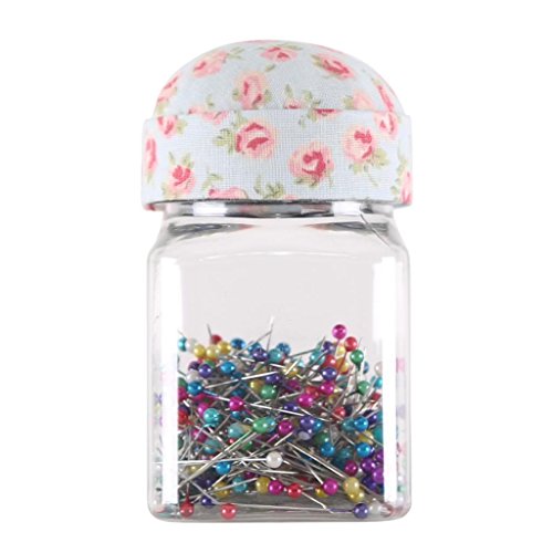 Sew Cute Tête à rotule Quilting broches dans un pot avec couvercle Coussin Broche motif floral bleu 6943085090402 ALL4YOURS