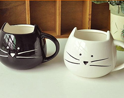 Monicaxin 2 pz tasse chat noir et blanc,Mug café et lait de noël et de cadeau d'anniversaire à verre céramique verre 300 ml- cat coupe (chat/FR) code EAN 6951024006544 