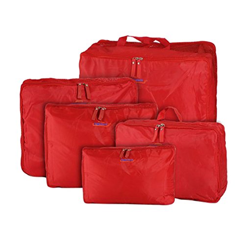 Fackface FackFace® Lot 5pcs Sac de Rangement Imperméable Bagage Portable Pochette Organisateur de Valise Pour Voyage/Déplacement 5 Pièces Taille Variée - Rouge 6953283570811 (6953283570811)
