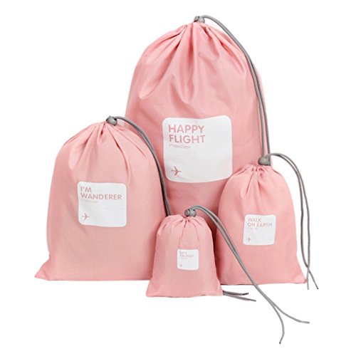 Fackface FackFace® Set 4pcs Sac de Rangement Imperméable Baril Organisateur Stockage Portable Trousse de Toilette Pochette Avec Cordon Pour Sous-Vêtement Grande Capacité Camping/Voyage/Déplacement - Rose 6953283590345 (6953283590345)