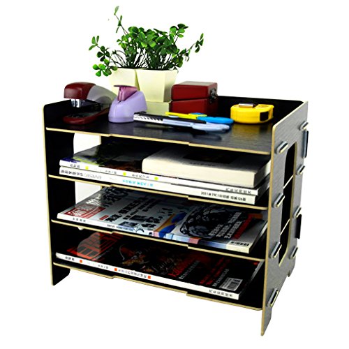 Moonlove FaceFake Étagère de Rangement Document en Bois Creative DIY Boîtes de rangement Dossiers pour Bureau Stockage de Dossiers Papier A4 4* Compartiments Noir code EAN 6953283708979 