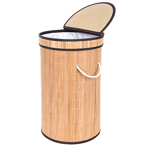 66l panier à linge en 100% bambou naturelle ron...