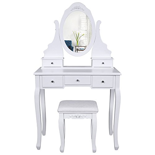 Coiffeuse table blanche de maquillage avec miro...