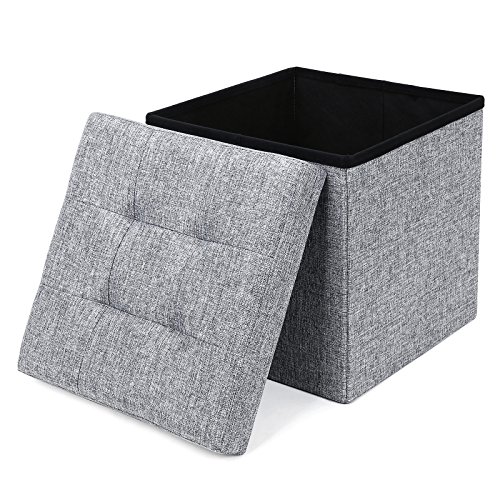 Pouf tabouret coffre de rangement pliable en tissu de lin gris clair 38 x 38 x 38 cm lsf37h 6955880316229 Songmics Pouf tabouret coffre de rangement pliable en tissu de lin gris clair 38 x 38 x 38 cm lsf37h 6955880316229 Songmics