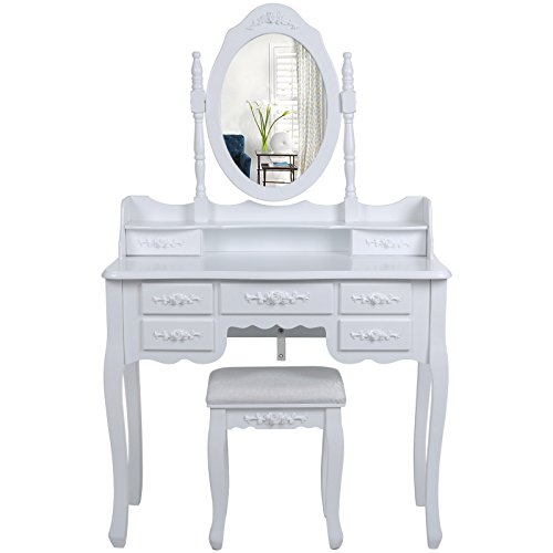 Blanc coiffeuse table de maquillage avec miroir...