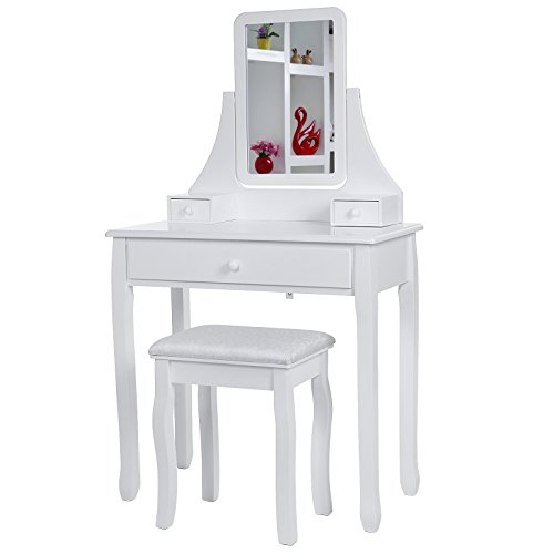 Coiffeuse table blanche de maquillage avec miro...