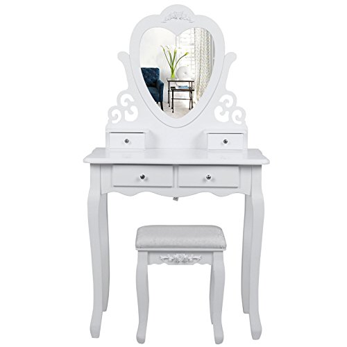 Coiffeuse table blanche de maquillage grand com...