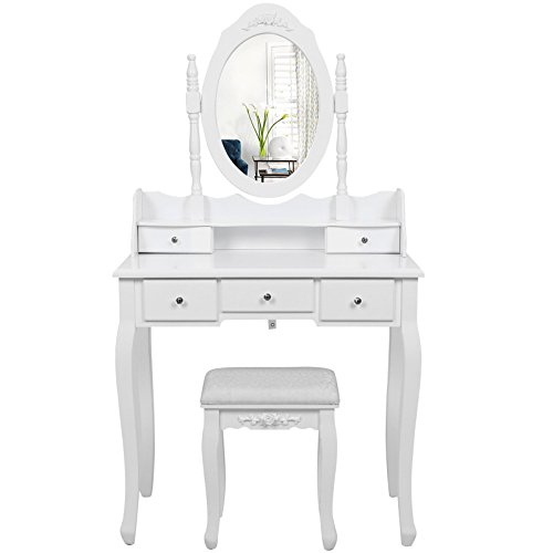 Coiffeuse table blanche de maquillage avec miro...