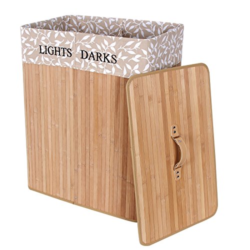 3 poignées, 100 l, panier à linge 100% bambou n...