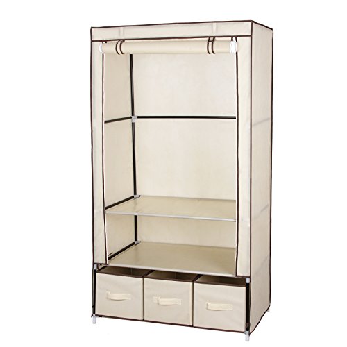 Armoire de rangement penderie beige 3 tiroirs 1...
