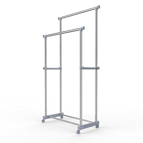 Songmics Portant/ penderie à vêtement 2 barres sur roulettes bleu hauteur: 87-152cm llr03g code EAN 6955880351909 