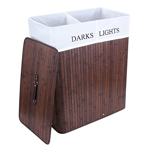 3 poignées, 100 l, panier à linge 100% bambou n...