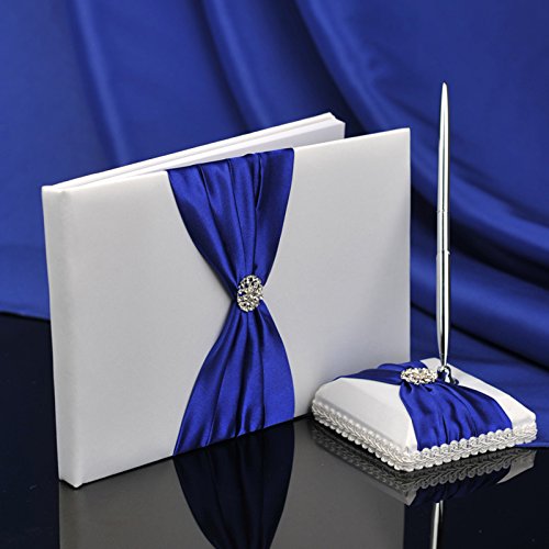 Topwedding Elegant livre d`or et stylo decoratif par des diamands artificiels et ruban royal bleu, blanc 6955924615875 (6955924615875)