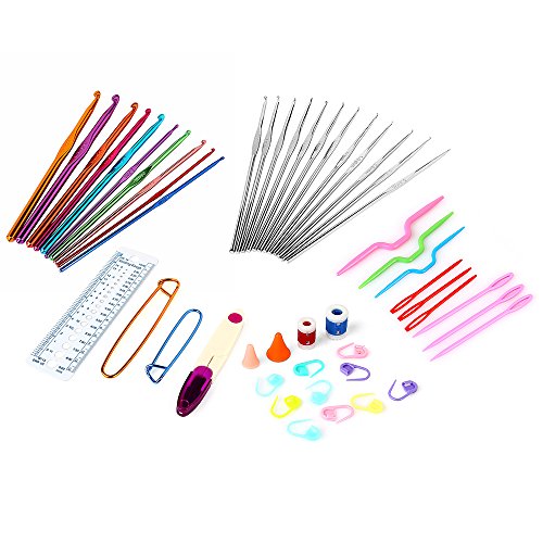 Hommii hommii 22pcs Crochet Aiguilles Set aiguilles à tricoter webnadeln colorées 12 Argent + 10 en aluminium Crochet mailles tricot knitting Sauteuse Métal Multi Couleurs + 1 sac de transport Pro, Multi Color, 22pcs+tools code EAN 6959011585348 