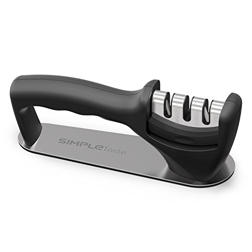 SimpleTaste Aiguiseur de couteau anti-dérapant 3 en 1 système manuel convient à toutes les tailles de couteaux de cuisine 3 processus d'aiguisage anti dérapant finition mat noire ergonomique 6970323131375 (6970323131375)