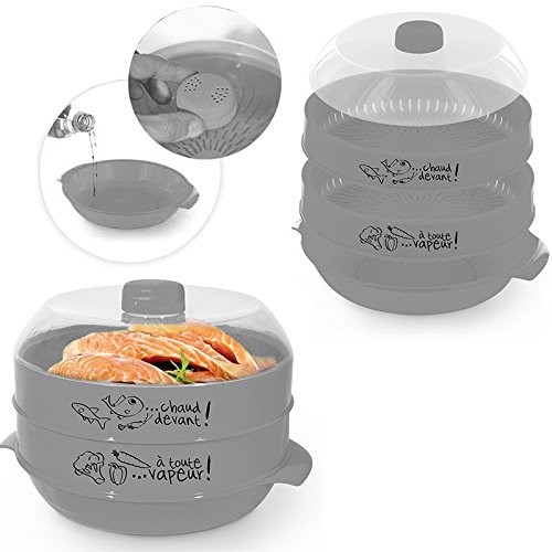 Cuit Vapeur 2 étages Spécial Micro Ondes - Gris