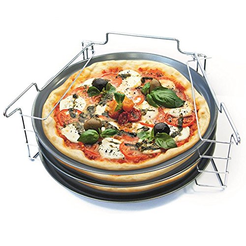 3 Plaques à Pizza Antiadhésif avec Support en Inox