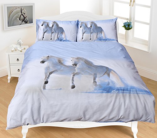 Nightzone 3D Imprimé Animal Cheval Parure de lit en polycoton avec housse de couette avec Taie d'oreiller Design Contempo, Coton mélangé, King code EAN 7081262912419 