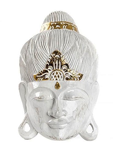 Tête de Bouddha murale en bois, couleur blanc H...