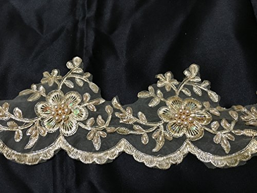 dh6 mariée tissu de perles or filaire Bordure e...