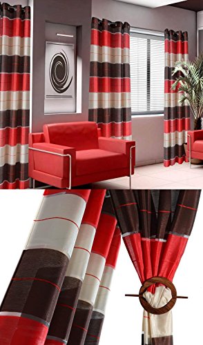 Supplied by AeMBe aembe - Œillets Rideau semi-transparent - Set - Top Design Moderne - 2 rideaux en 1 Pack - Rouge/marron/beige - haute qualité 7118152451106 (7118152451106)
