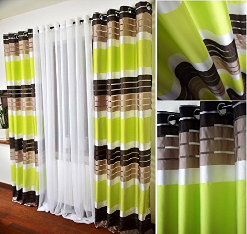 Supplied by AeMBe aembe - Œillets Rideau semi-transparent - Set - Top Design Moderne - 2 rideaux en 1 Pack - Vert/Marron/beige/blanc - haute qualité 7118656524344 (7118656524344)