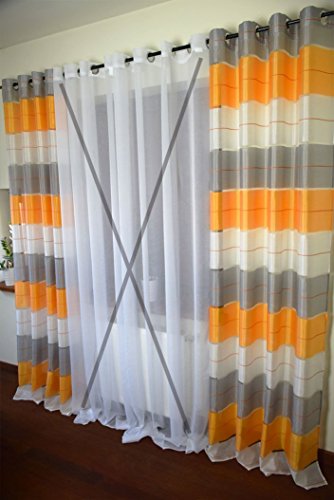 Supplied by AeMBe aembe - Œillets Rideau semi-transparent - Set - Top Design Moderne - 2 rideaux en 1 Pack - Blanc/Gris/Orange - Haute Qualité 7118910521102 (7118910521102)