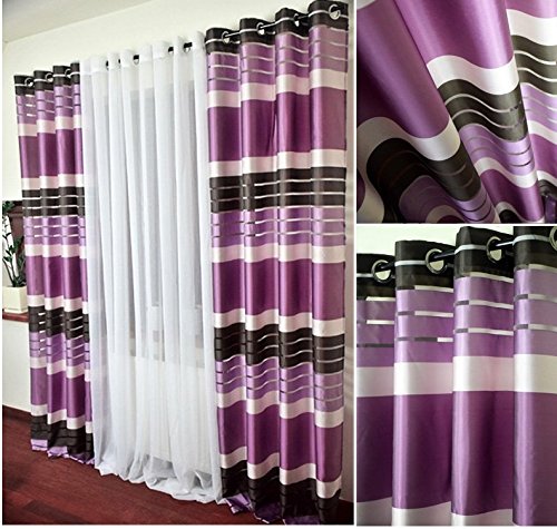 Supplied by AeMBe aembe - Œillets Rideau semi-transparent - Set - Top Design Moderne - 2 rideaux en 1 Pack - Violet foncé/fiolet/marron/blanc - haute qualité 7118914461107 (7118914461107)