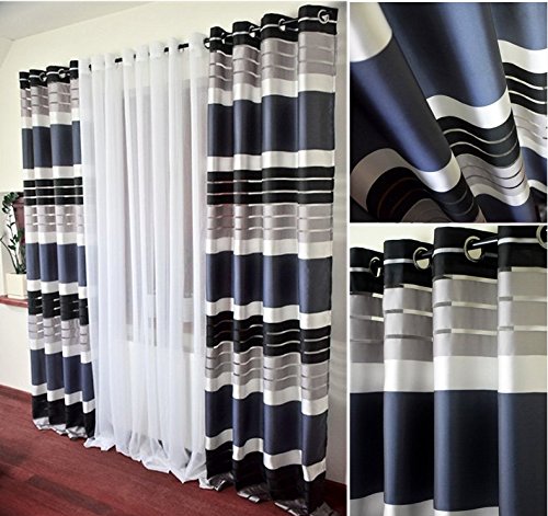 Supplied by AeMBe aembe - Œillets Rideau semi-transparent - Set - Top Design Moderne - 2 rideaux en 1 Pack - Bleu foncé/Noir/Gris/Blanc - Haute Qualité 7118917781103 (7118917781103)