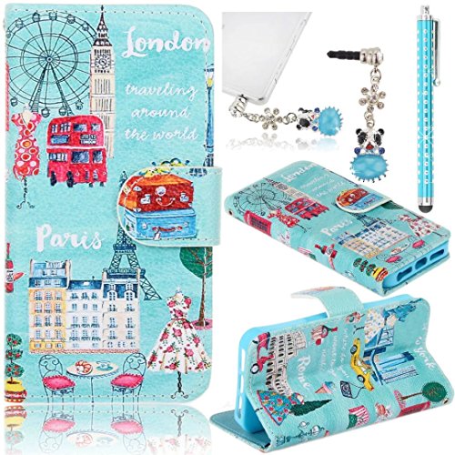 Sunroyal Etui pour Samsung Galaxy A3 (2016) , Sunroyal® Portefeuille Wallet Housse Coque en Premium PU Cuir Book Style Case Cover Swag de Protection Flip Shell avec Fonction Stand Fermeture Aimantée Porte Carte Couvrir Motif London Autobus et Paris Tour Eiffel code EAN 7299431581964 