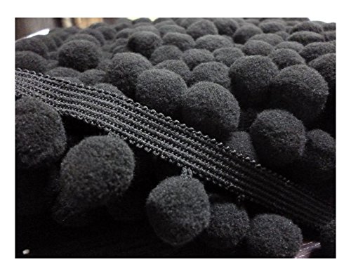 HomeBuy Galon à frange avec pompon taille XL 2 cm (vendu par rouleau de 10 m), noir. 7426757421715 (7426757421715)
