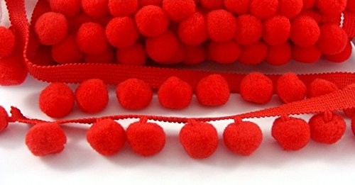 HomeBuy Galon à frange au mètre avec pompon taille xl 2 cm (vendu par bobine de 10 m) rouge vif 7426757421784 (7426757421784)