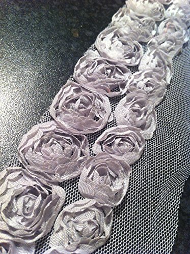 HomeBuy Bordure en Dentelle Fleur Rose - Fleurs Mariage net Tulle - Double rangée - Gris clair (par mètre) 7426757423313 (7426757423313)