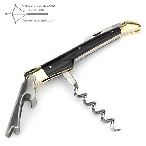 Arbalète Genès David Arbalete G David Laguiole couteau sommelier - manche en pointe de corne noir - tire-bouchon 3 fonctions - inox / laiton code EAN 7426758754973 