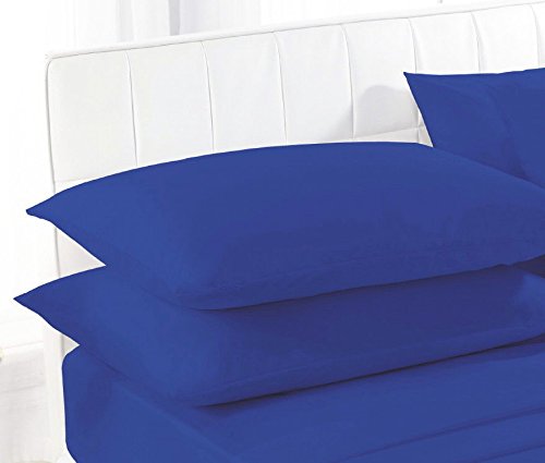 Poly coton 68 duites Drap-housse/Tour de lit Teint Uni de qualité - Paire de Taies d'oreiller Couleurs assorties - Lit Simple Double King 4 m, Coton mélangé, bleu marine, Paire de taies d'oreiller 7426793619909 Maria Bedding