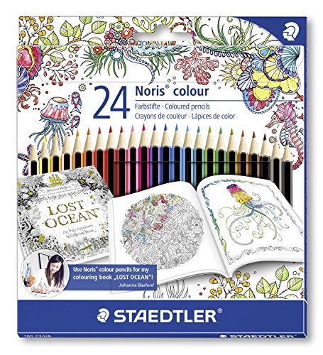 Noris Staedtler - Noris Colour 185 - Etui Carton 24 Crayons de Couleur Wopex Assortis - Edition Johanna Basford code EAN 7487993773679 