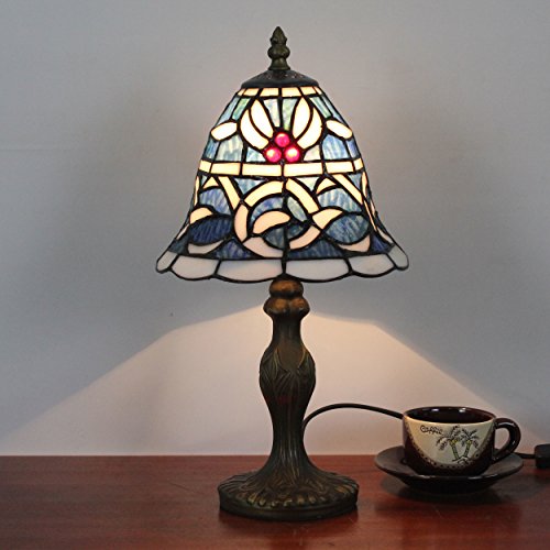 Tiffany Lampe de Table SINCERE@ 8 pouces Bleu Motif Pastoral Retro Antique Tiffany Table Lamp Lampe de chevet code EAN 7505384151049 