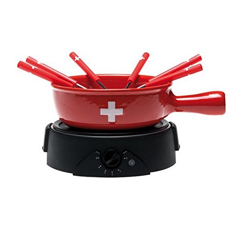 NOUVEL Service à fondue avec réchaud électrique - 8 pièces - rouge avec croix suisse code EAN 7611172304457 