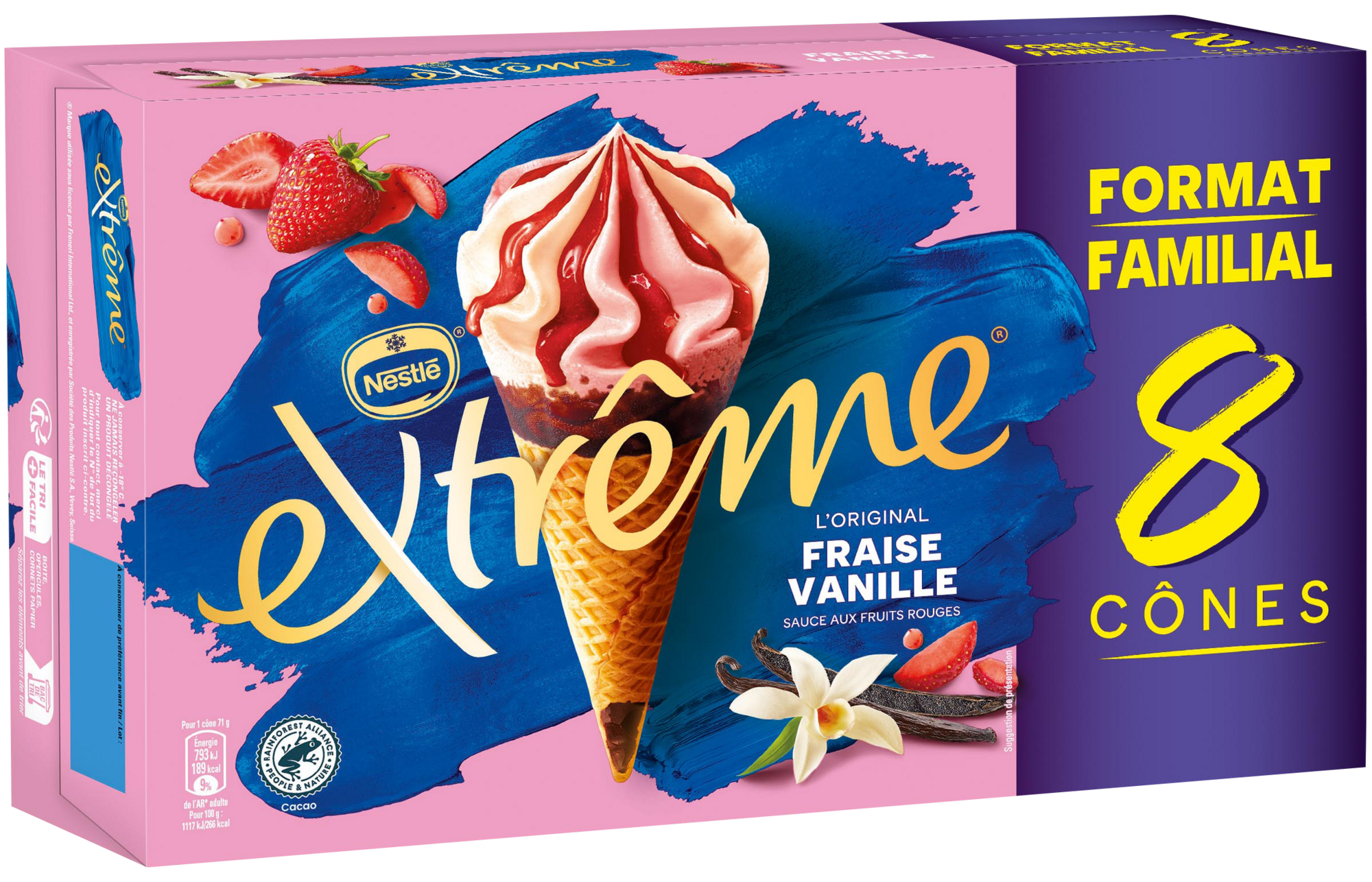 8 cônes glacés fraise vanille format familial