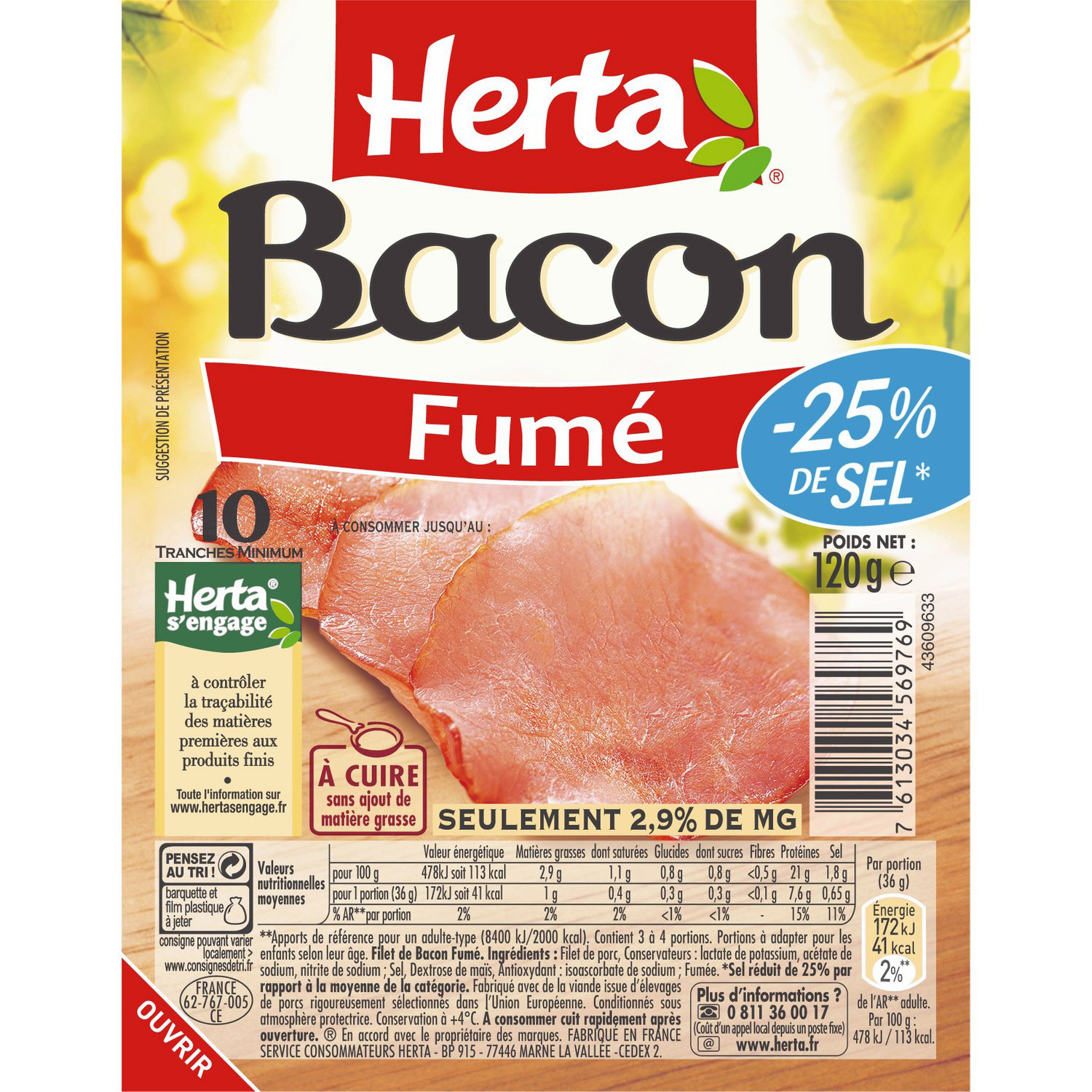 Bacon fumé réduit en sel HERTA