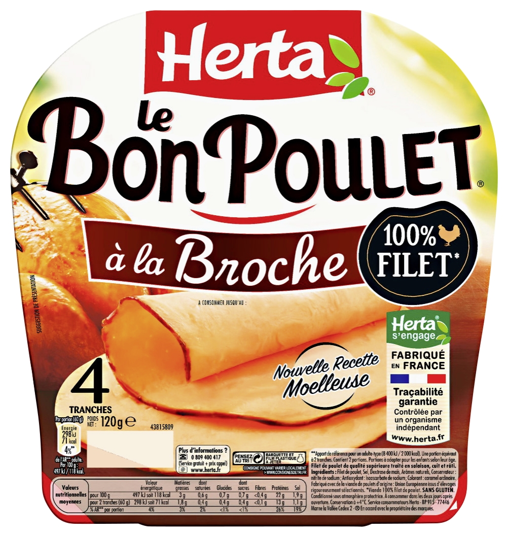 Le bon poulet à la broche 4 tranches Herta