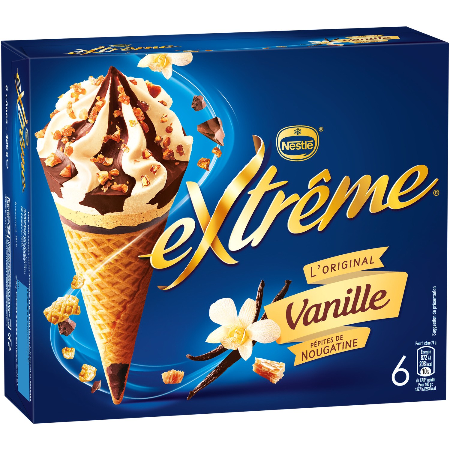 NESTLE Glaces vanille pépites nougatine EXTREME code EAN 7613034975386 