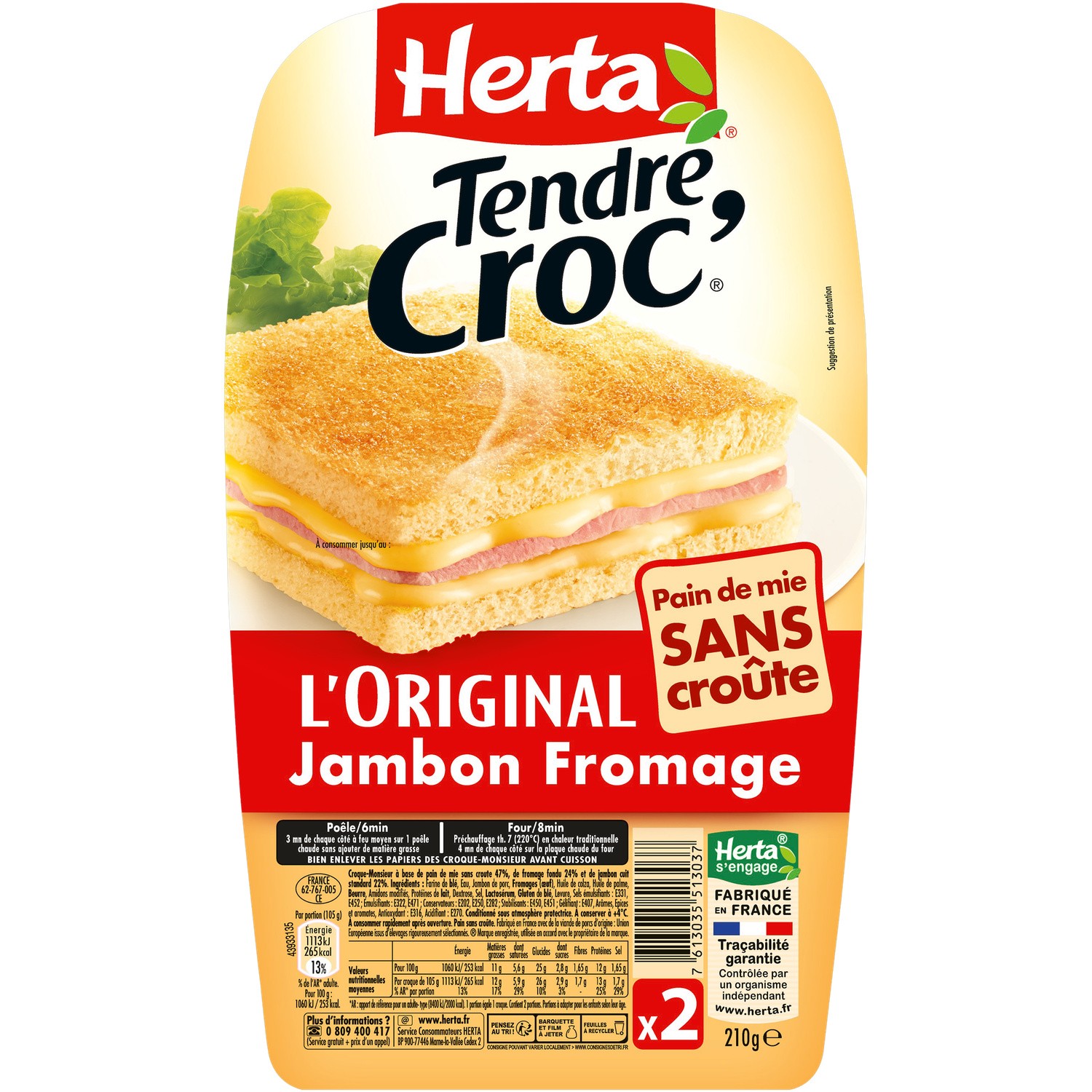 Croque-monsieur s/croûte jambon fromage HERTA