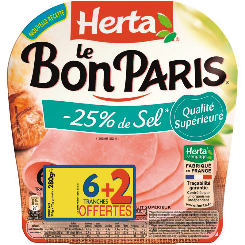 JAMBON LE BON PARIS -25% DE SEL herta